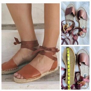 Brown Espadrille Shoes with Ankle Wrap Design